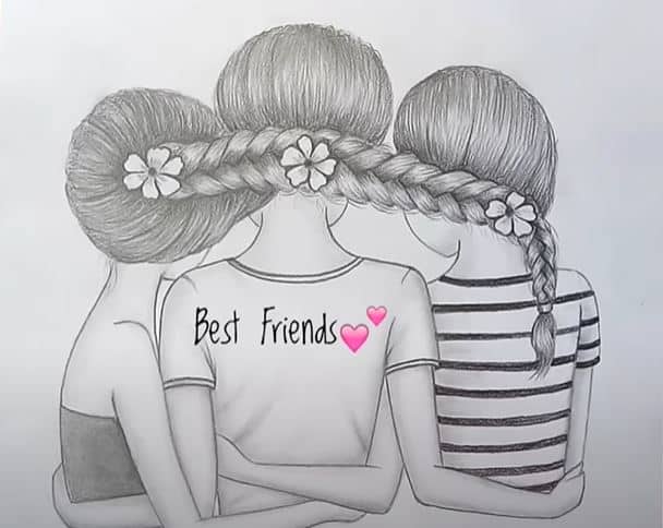 How To Draw Three Best Friends Hugging Each Other With Pencil Pencil