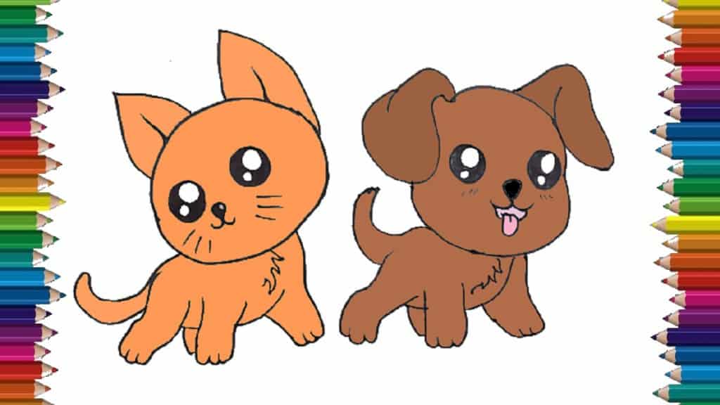 Dog and cat drawing - How to draw cute cartoon dog and cat