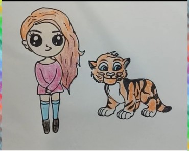 How To Draw Girl with a Tiger Cute and easy | Draw animals