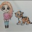 How To Draw Girl with a Tiger Cute and easy | Draw animals