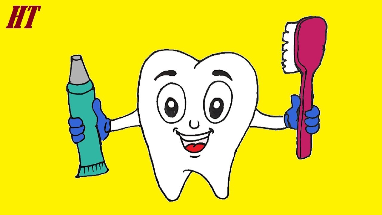 How to Draw a Cartoon Teeth | Toothpaste and Toothbrush