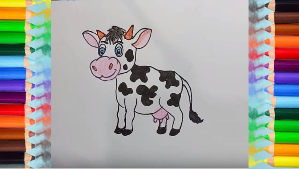 How to draw a cute cartoon cow step by step for kids