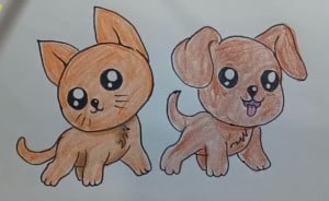 How to draw cartoon dog and cat