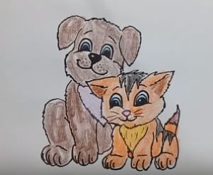 Dog and cat cute Drawing - How to draw Dog and cat cute step by step, easy!