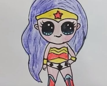 how to draw wonder woman cute and easy | How to draw cartoons for kids