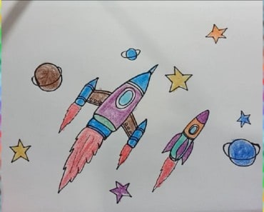 How to Draw a Rocket Ship cartoon Tutorial for children – coloring pages for kids