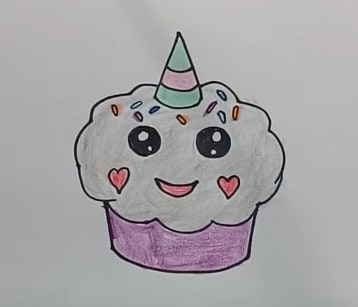 Cupcake Coloring Page No Shading Simple Detail Cute Kawaii Chibi · Creative  Fabrica