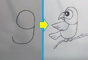 How to turn Numbers 6 - 9 into the cartoon birds step by step