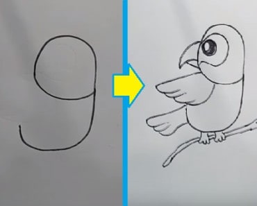 How to turn Numbers 6 – 9 into the cartoon birds | art game on paper