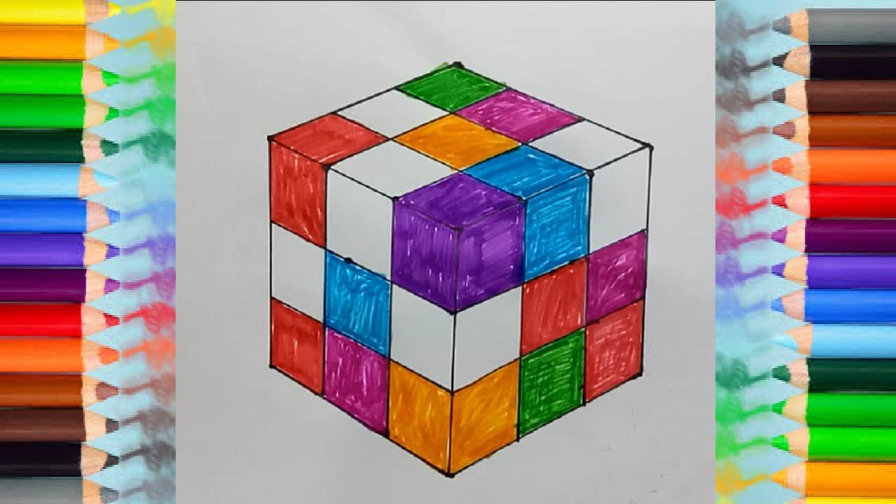 How to draw rubik's cube step by step