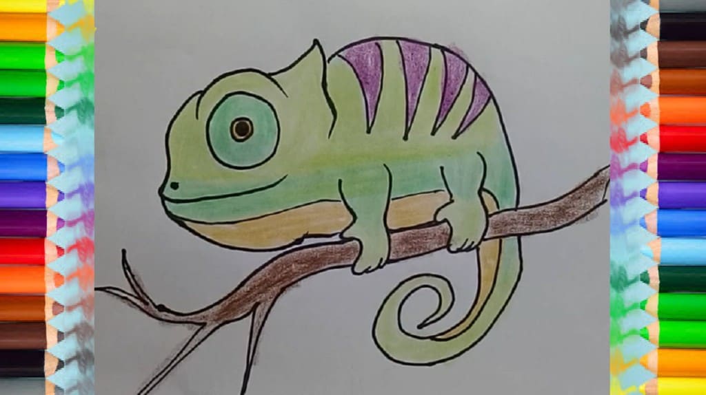 How to draw chameleon - draw cute animals