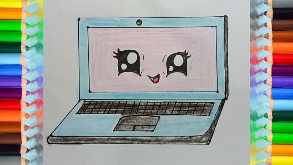 How to Draw a cute cartoon Laptop