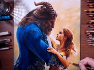 How to draw Beauty and the Beast - colored pencil drawing