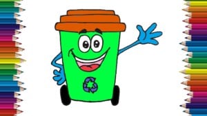 recycle bin drawing for kids - How to draw a cartoon recycle bin cute and easy