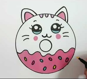 How to draw a cute kitten donut super easy step by step