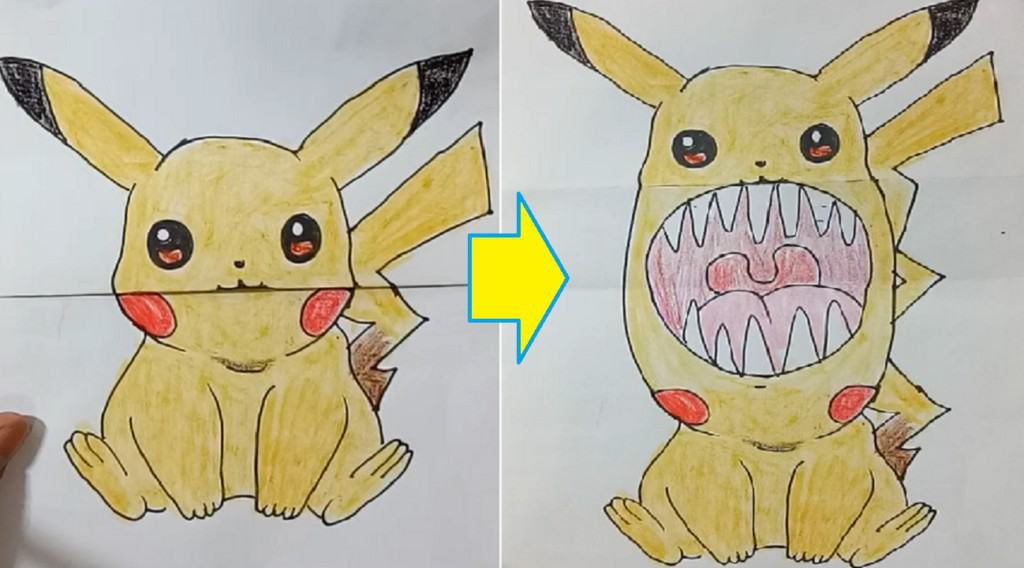 Funny drawing tricks for kids and adults, toothy picture