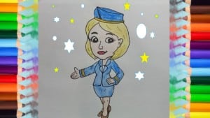 How to draw a Flight attendant step by step
