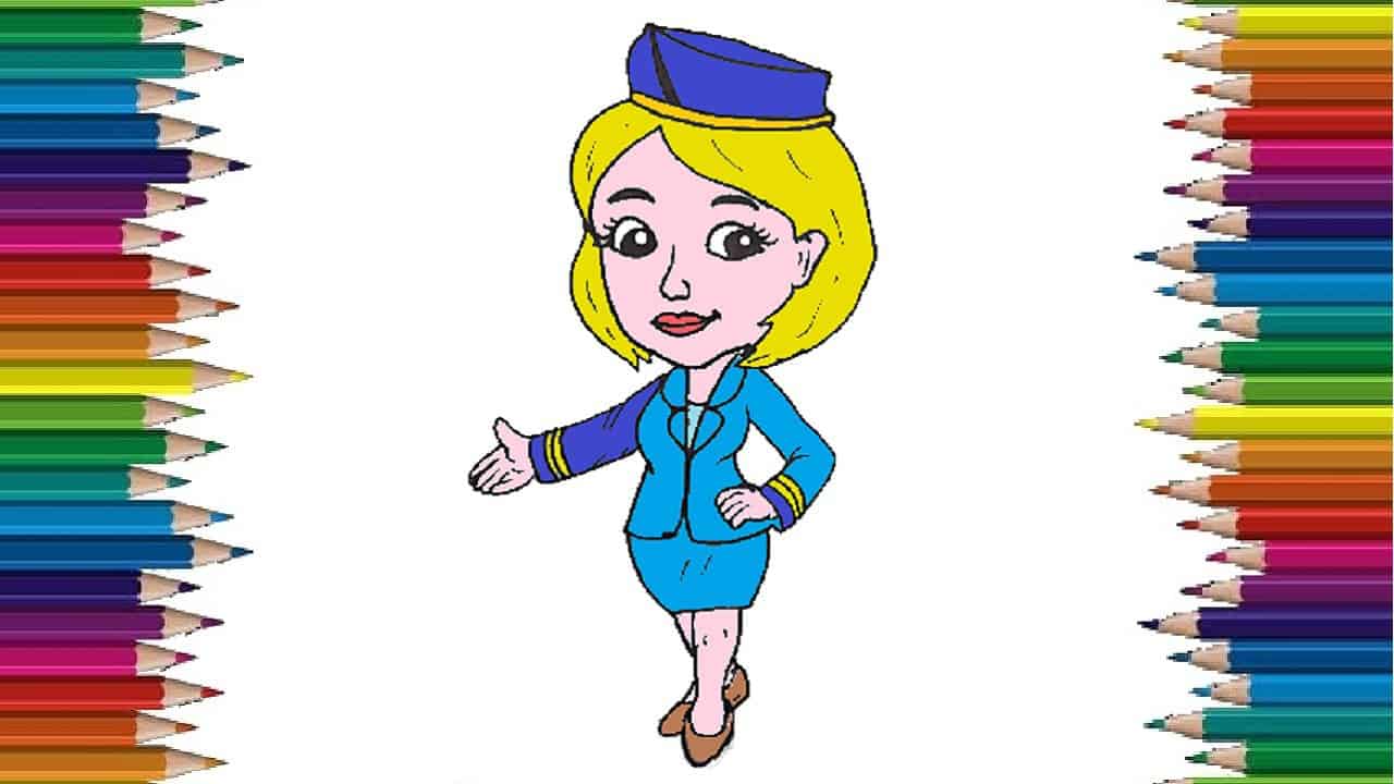 How to draw a flight attendant step by step Easy drawings for beginners