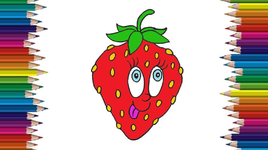 How to draw a Strawberry cute and easy - Fruit drawing and coloring