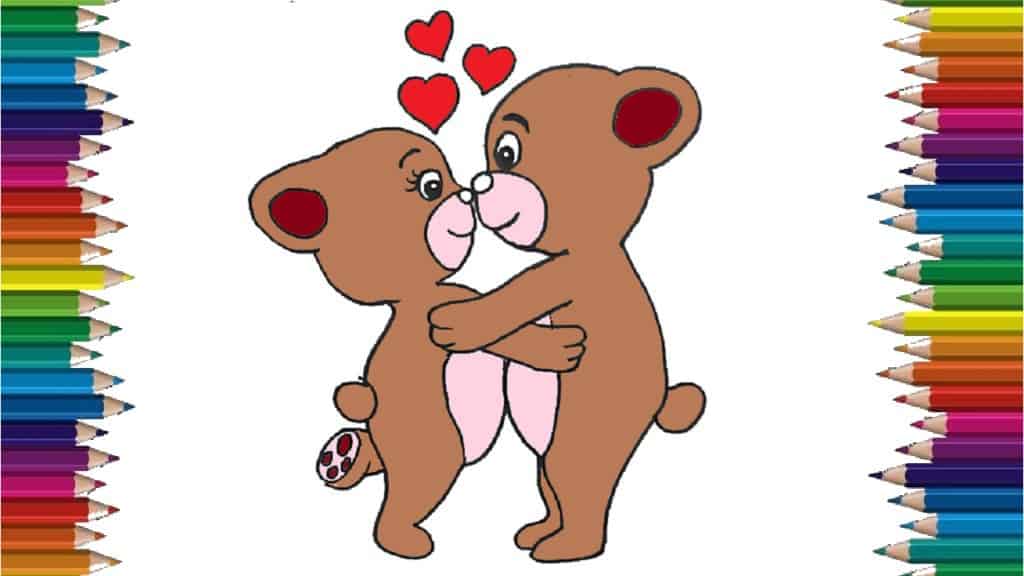 How to draw teddy bear -Teddy Bear love and kiss drawing - How to draw bears cartoon