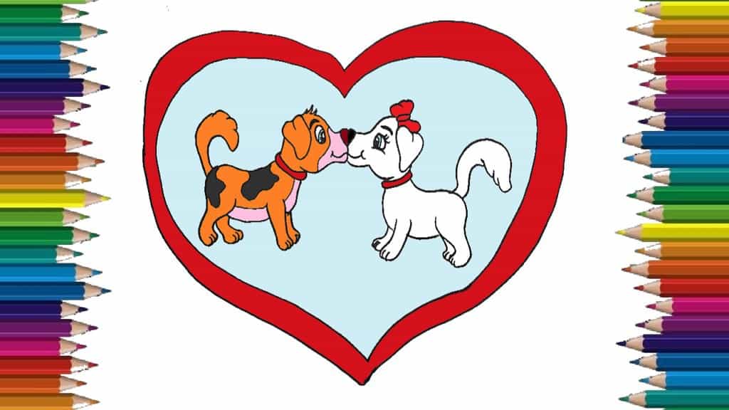 Dog love and kiss drawing - How to draw cartoon dogs