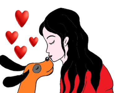 How to draw cartoon dog and girl – Girl and dog love and kiss drawing