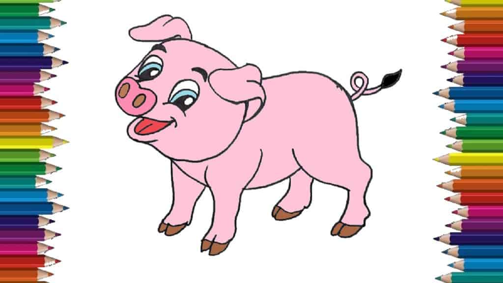 How to draw a cute pig easy - Pig drawing and coloring