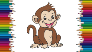 How to draw a baby monkey cute and easy - Cartoon monkey drawing step by step