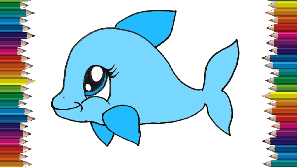 How to draw a cute Dolphin step by step - Baby Dolphin drawing easy