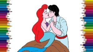 Princess Ariel Kissing Prince Boyfrien drawing - How to draw mermaid and Boyfrien