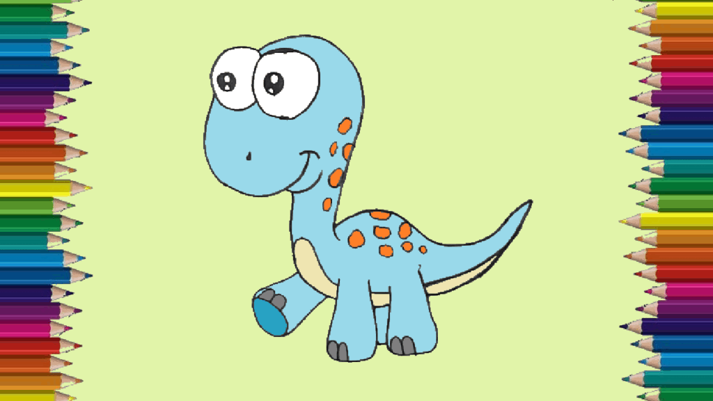 Cartoon dinosaurs drawing and coloring for kids - How to draw a cute dinosaur