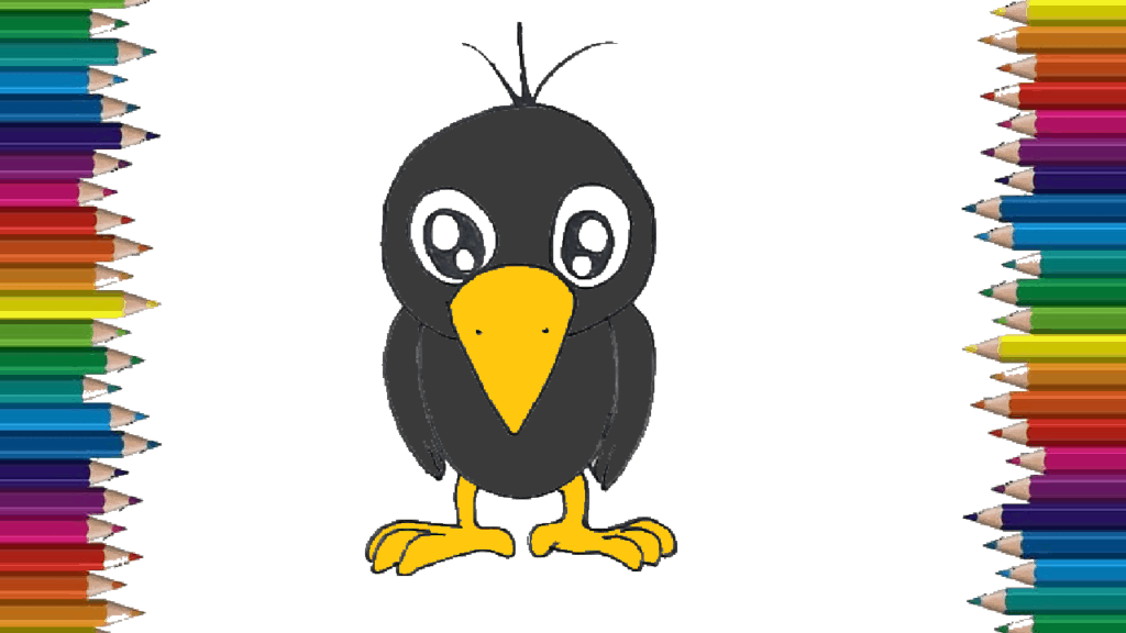 How to draw a cute crow easy for kids - cartoon crow drawing step by step