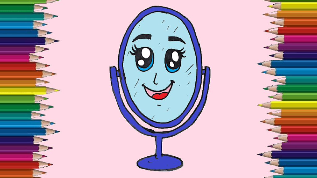 How to draw a mirror cute and easy - Cartoon Mirrror drawing and coloring
