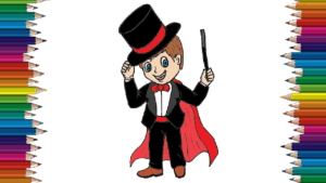 How to draw a Magician cute and easy - Cartoon Magician drawing and coloring