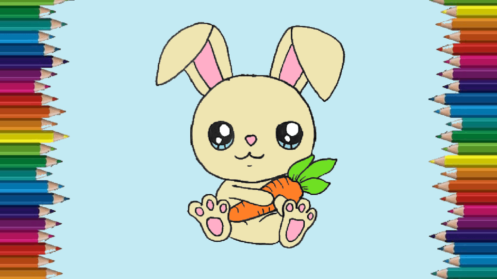 How to draw a bunny cute and easy for kids - Cartoon Rabbit drawing and coloring11
