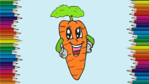 How to draw a cute carrot for kids - Cartoon Carrot drawing and coloring