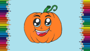 How to draw a cute pumkin for kids - pumkin drawing and coloring easy