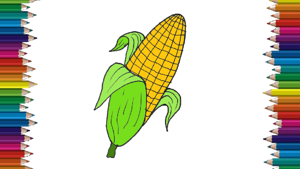 roasted corn drawing and coloring for kids - How to draw a roasted corn easy
