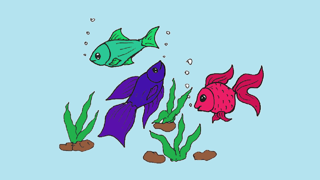 How to draw Aquarium fish – cartoon fish drawing and coloring for kids