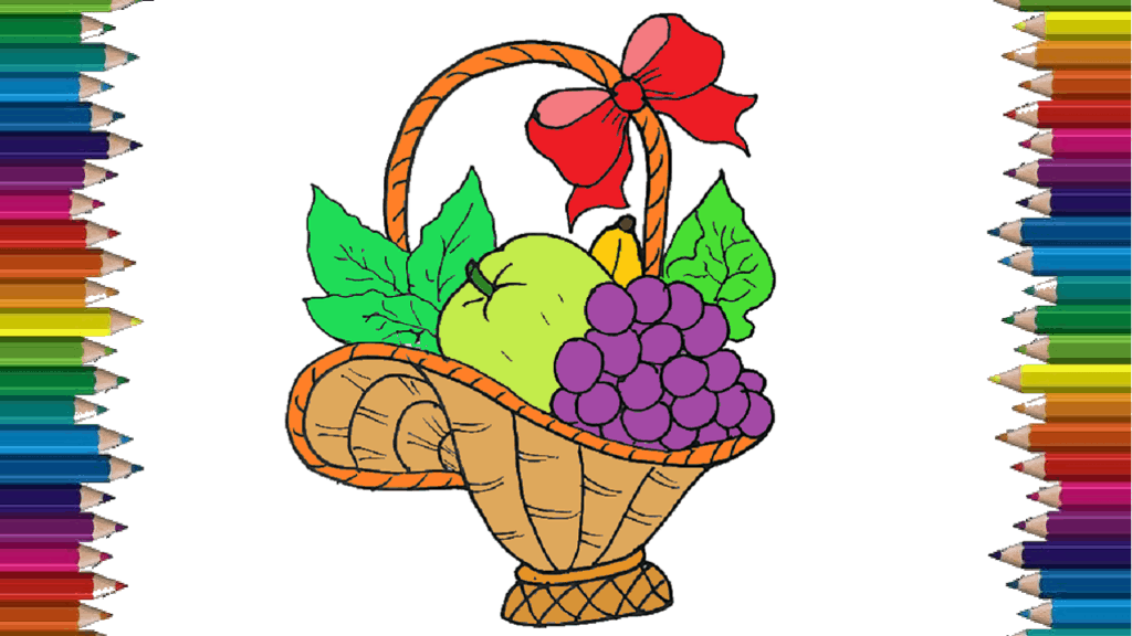 How to draw fruit basket step by step | Fruits drawing and coloring