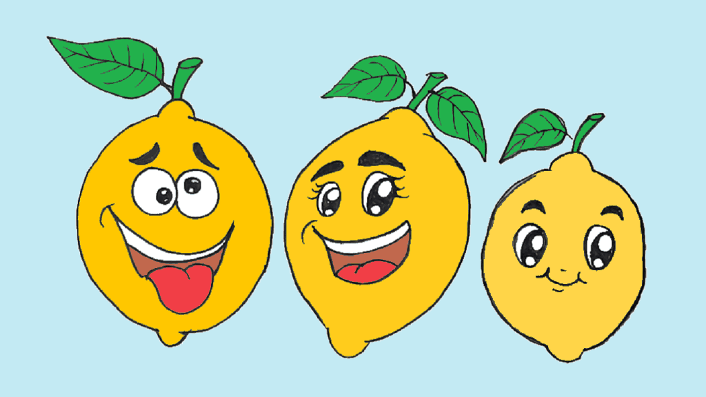 How to draw a cartoon lemon easy | Fruits drawing step by step