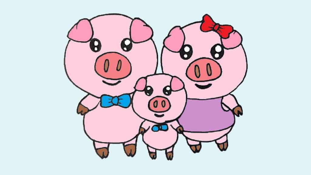 How to draw a cartoon pig easy | Pig Family drawing