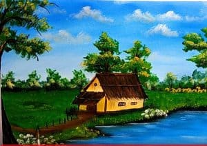 Beautiful House And River Painting Landscape Painting Tutorial