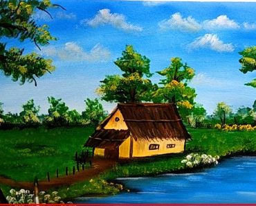 Beautiful House and River Painting | Landscape Painting Tutorial
