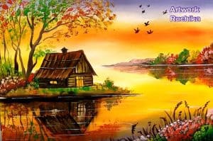 Beautiful Riverside Scenery Painting