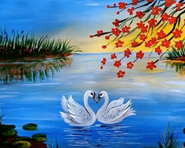 Beautiful Swan Pair in a Lake painting
