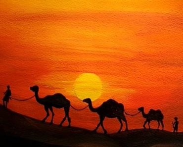 Desert with Camels Painting step by step