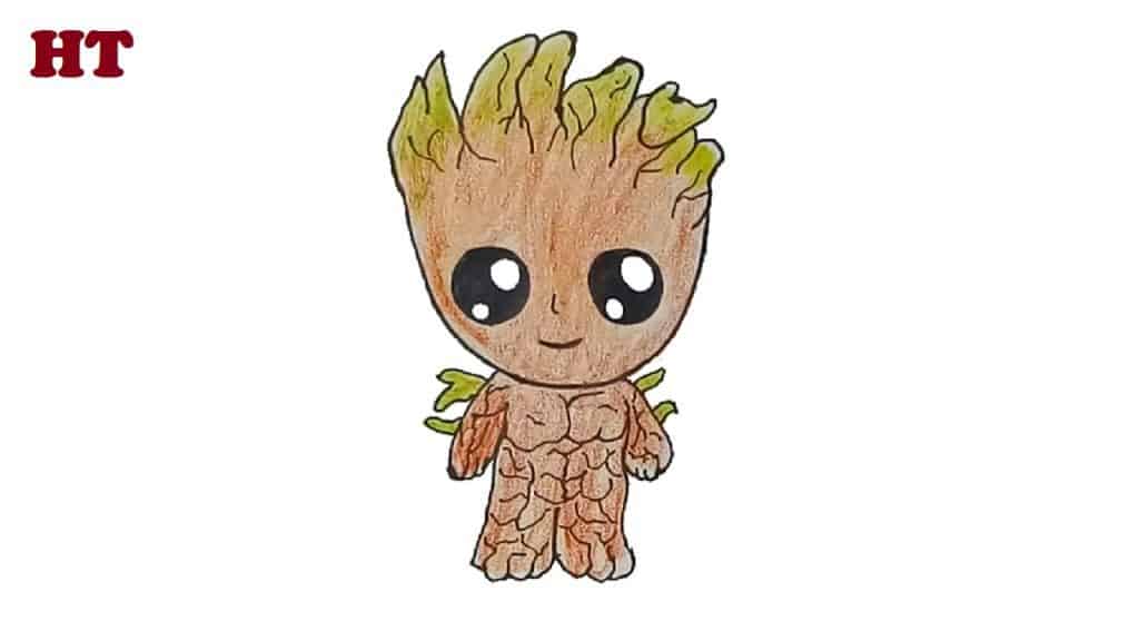 How to draw baby Groot from guardians of the galaxy step by step