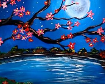Night Scenery with Beautiful Flower Tree painting