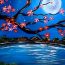 Night Scenery with Beautiful Flower Tree painting